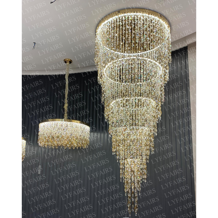 Modern Round 5-Layer Crystal Tassel Chandelier for Villa/Staircase/Foyer/Living Room