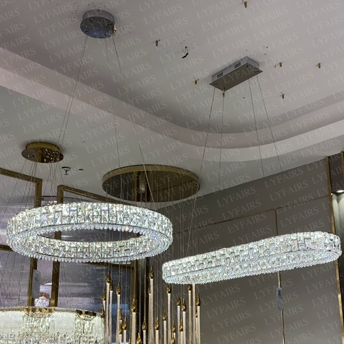 Light Luxury Round/Oval Spliced Crystal Chandelier for Living/Dining Room/Kitchen Island