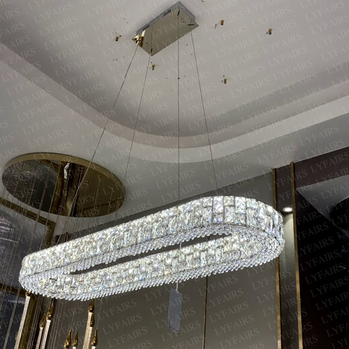 Light Luxury Round/Oval Spliced Crystal Chandelier for Living/Dining Room/Kitchen Island