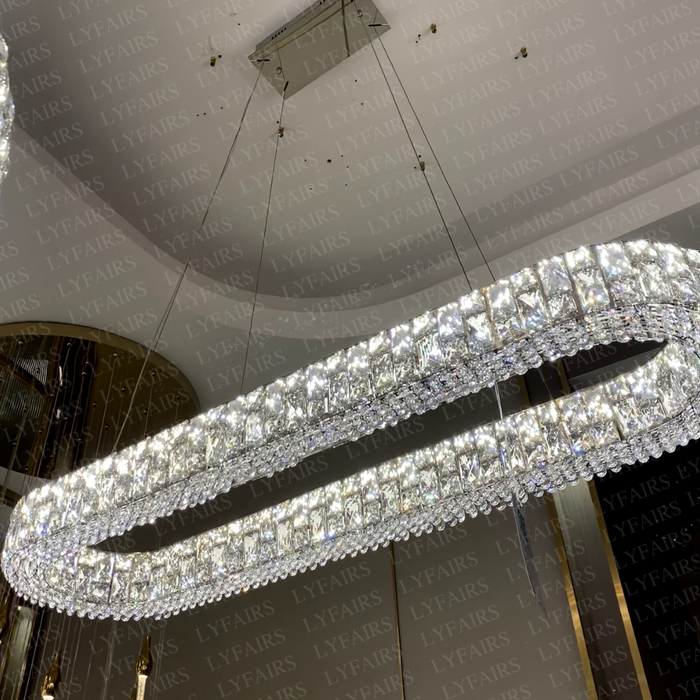 Light Luxury Round/Oval Spliced Crystal Chandelier for Living/Dining Room/Kitchen Island