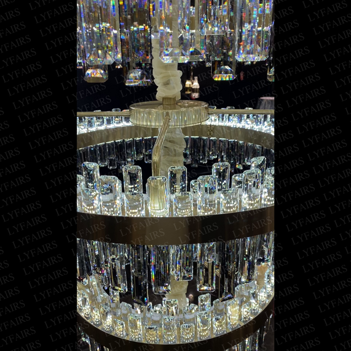 Luxury 6-Tier Ring Crystal Chandelier for High-ceiling