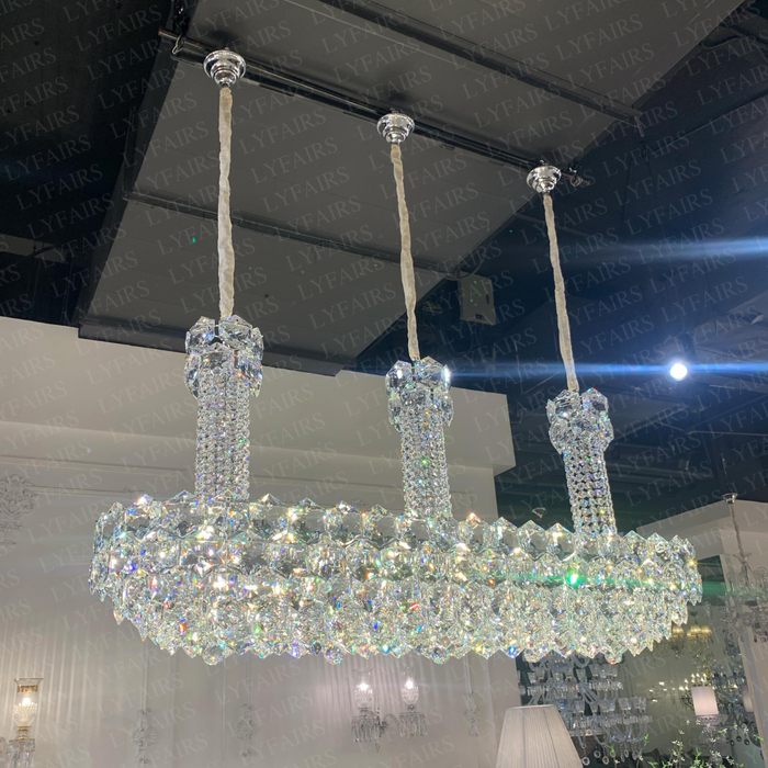 Luxury Linear Hexagonal Crystal Chandelier for Dining Room