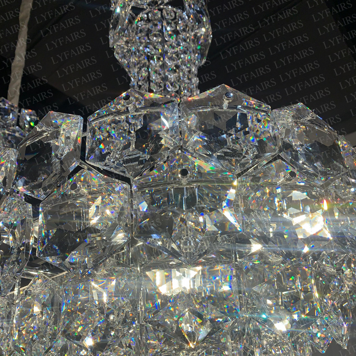 Luxury Linear Hexagonal Crystal Chandelier for Dining Room