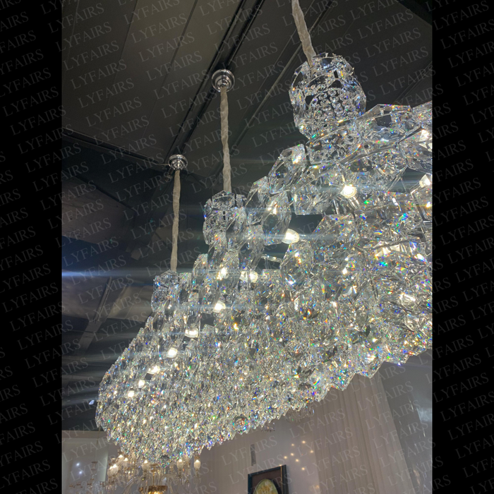 Luxury Linear Hexagonal Crystal Chandelier for Dining Room