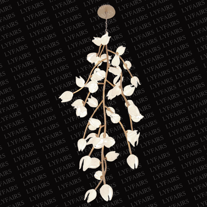 Modern Glass Flower Vertical Chandelier for High-ceiling