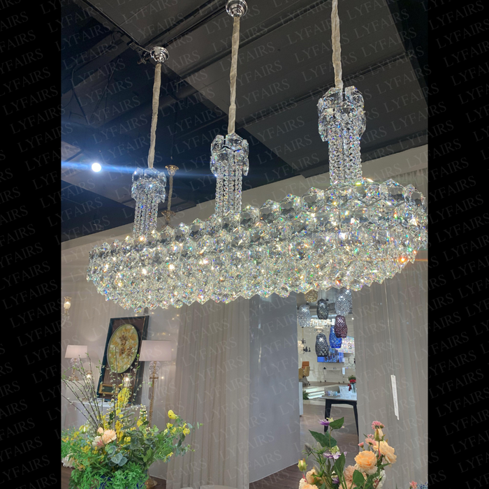 Luxury Linear Hexagonal Crystal Chandelier for Dining Room