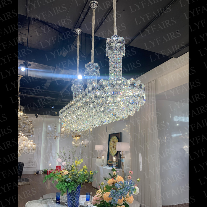 Luxury Linear Hexagonal Crystal Chandelier for Dining Room