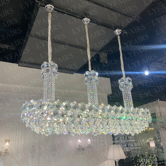 Luxury Linear Hexagonal Crystal Chandelier for Dining Room