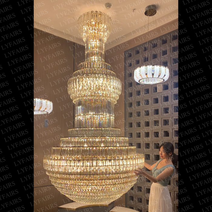 Golden Era Luxury Grand Fountain Crystal Chandelier for Staircase/Foyer/Living Room