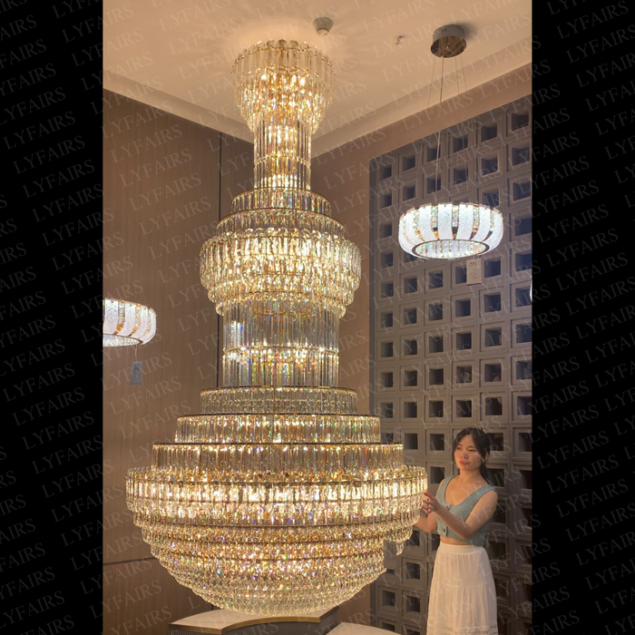 Golden Era Luxury Grand Fountain Crystal Chandelier for Staircase/Foyer/Living Room