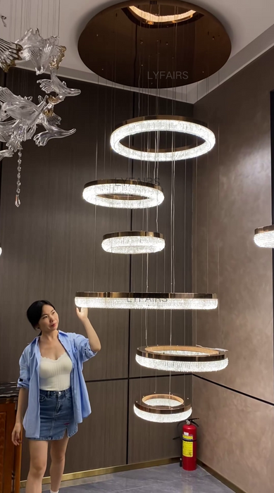 Modern Minimalist Rings Round/Oval Crystal Chandelier for High/Low-ceiling