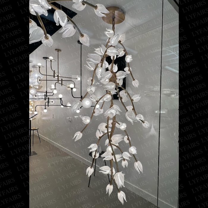 Modern Glass Flower Vertical Chandelier for High-ceiling