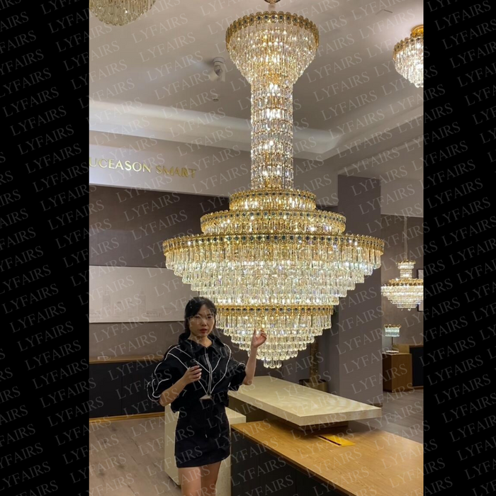 Luxury Extra Large Conical Funnel Crystal Chandelier with Sapphire for High-celling