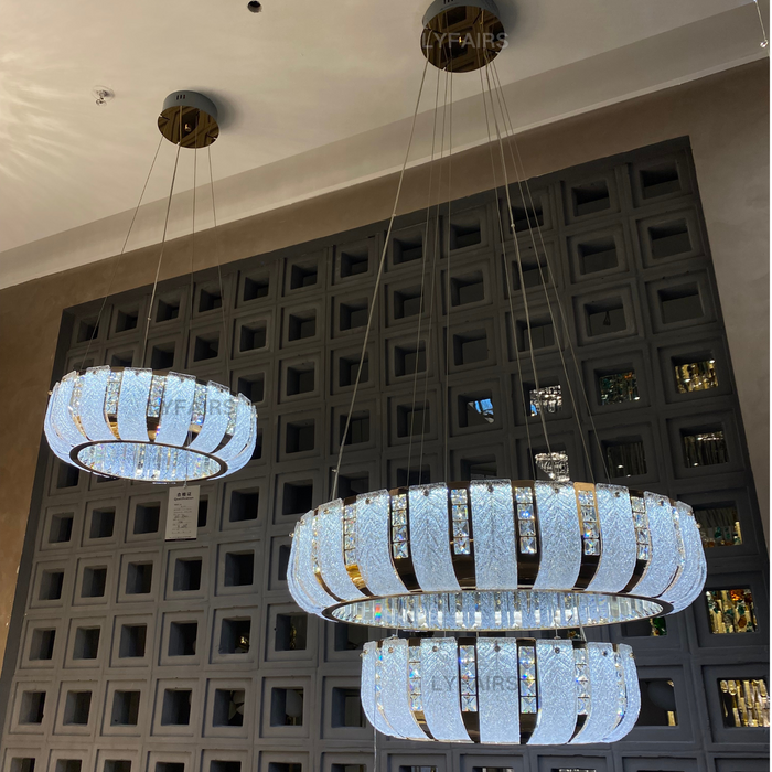 Modern 1/2-Ring Crystal Wheel Chandelier for Low-ceiling