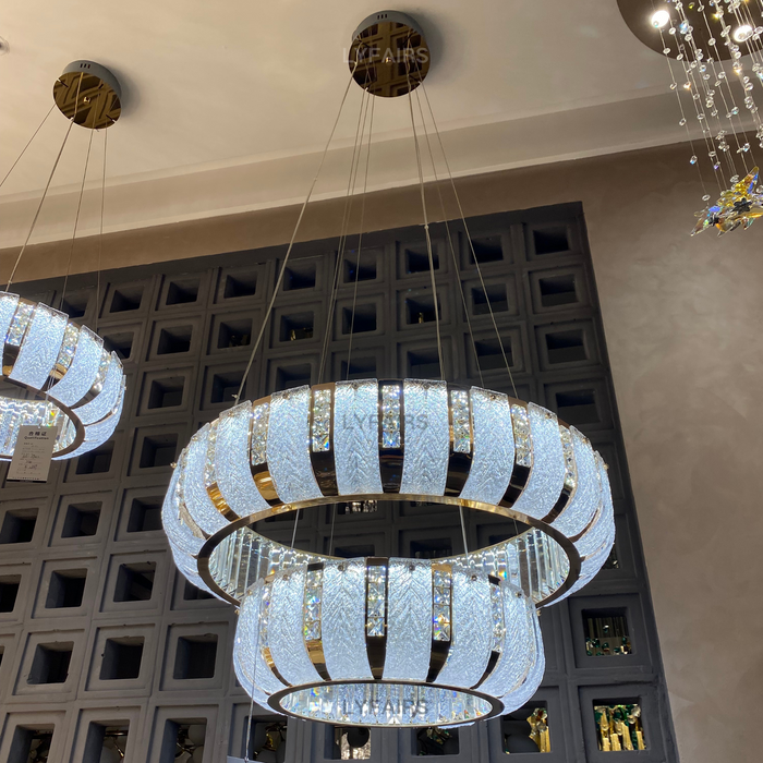 Modern 1/2-Ring Crystal Wheel Chandelier for Low-ceiling