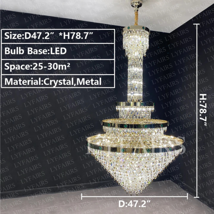 Nuovo lampadario di cristallo creativo conico a 3 strati extra large per foyer/corridoio/ingresso dal soffitto alto