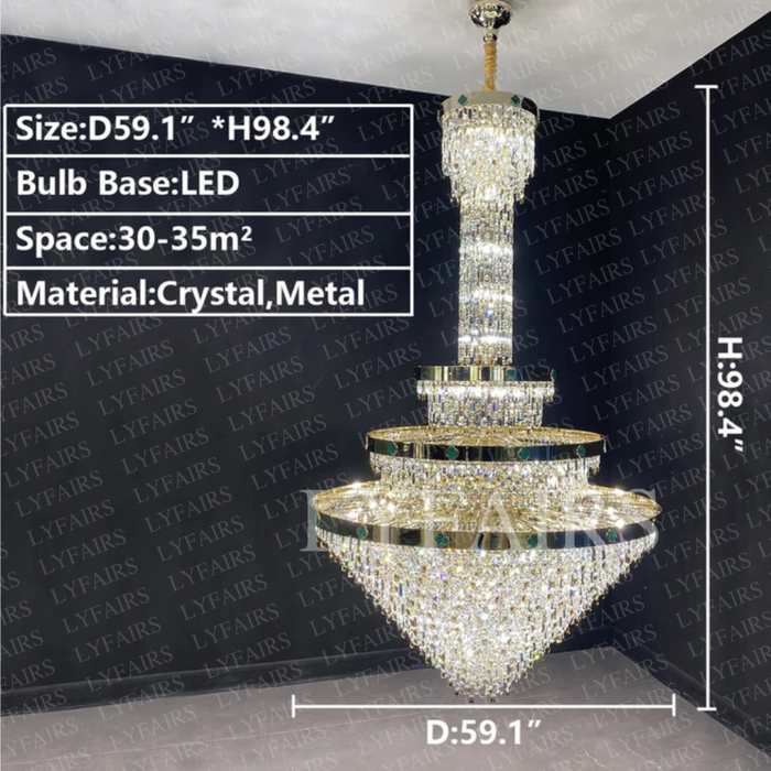 Nuovo lampadario di cristallo creativo conico a 3 strati extra large per foyer/corridoio/ingresso dal soffitto alto