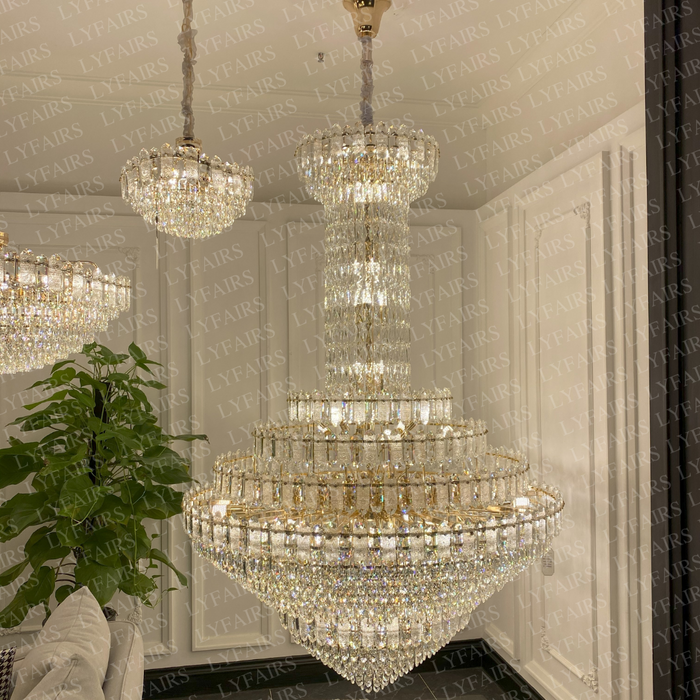 Luxury Extra Large Multi-tiered Funnel Clear Crystal Chandelier for Staircase/Foyer/Living Room