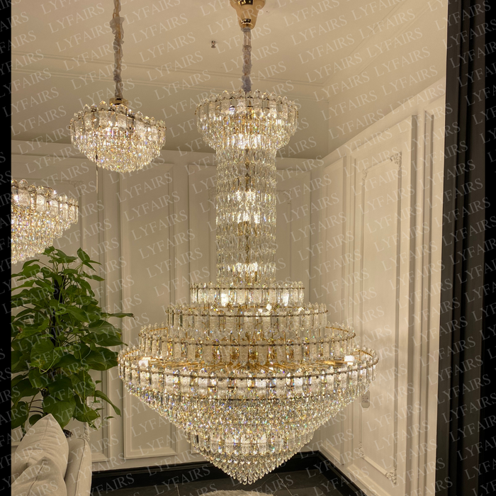 Luxury Extra Large Multi-tiered Funnel Clear Crystal Chandelier for Staircase/Foyer/Living Room