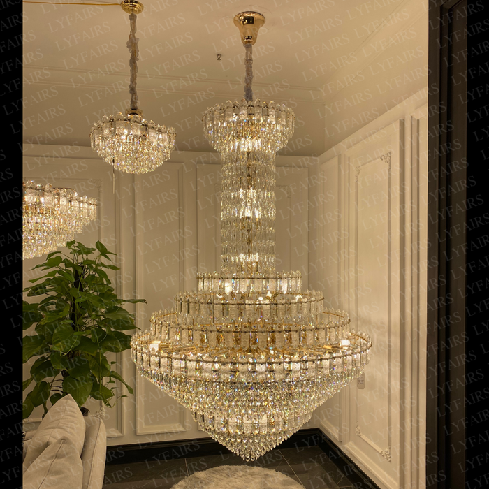 Luxury Extra Large Multi-tiered Funnel Clear Crystal Chandelier for Staircase/Foyer/Living Room