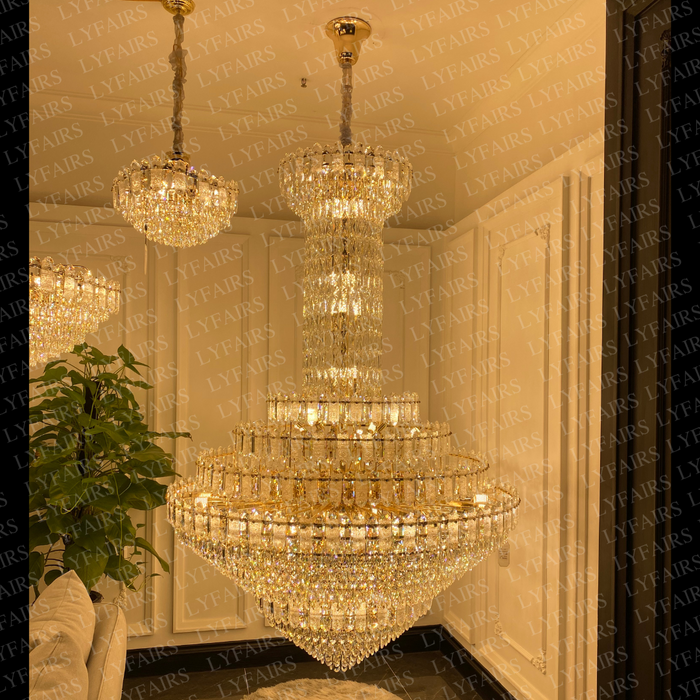 Luxury Extra Large Multi-tiered Funnel Clear Crystal Chandelier for Staircase/Foyer/Living Room