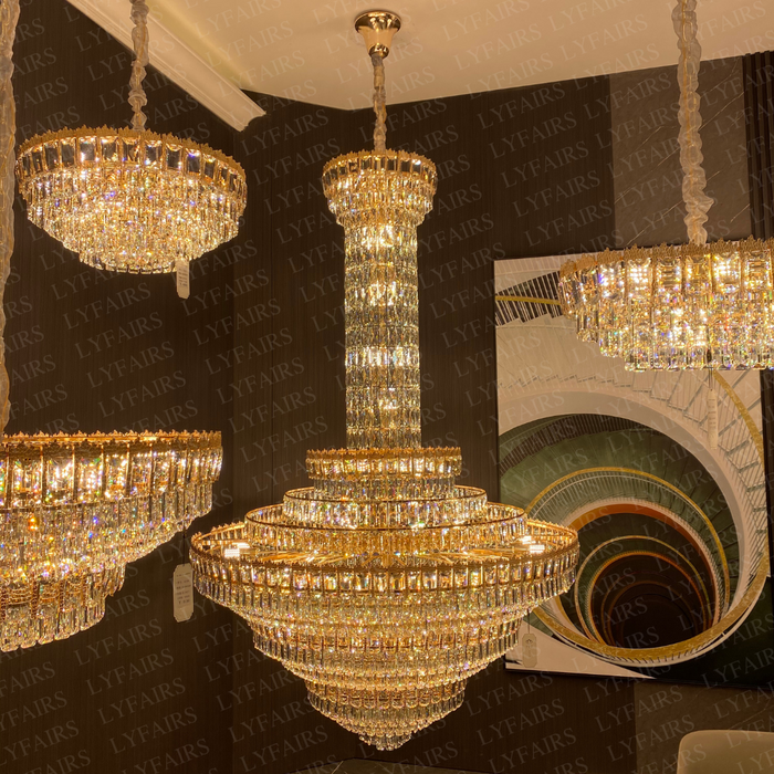 Luxury Multi-tiered Conical Funnel Crystal Chandelier for High Ceiling Living Room/Foyer/Lobby