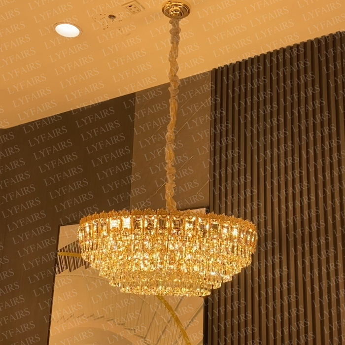 Luxury Multi-tiered Conical Funnel Crystal Chandelier for High Ceiling Living Room/Foyer/Lobby