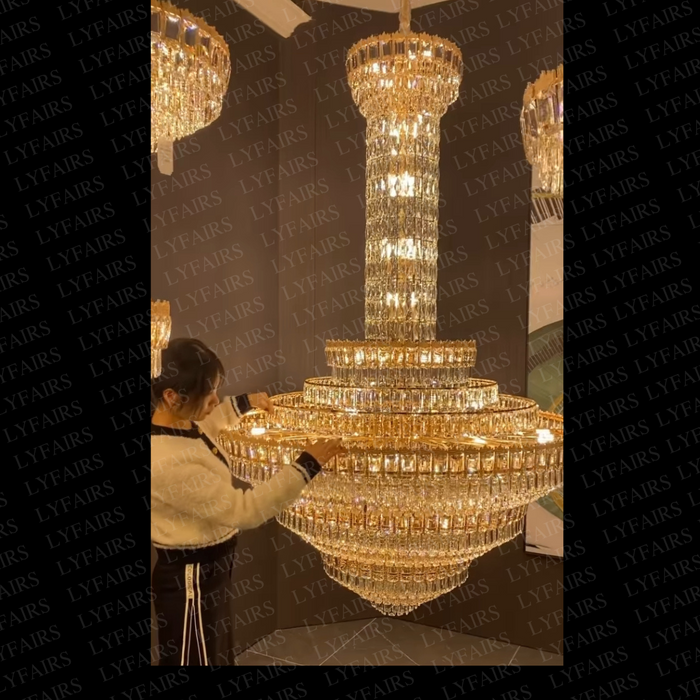 Luxury Multi-tiered Conical Funnel Crystal Chandelier for High Ceiling Living Room/Foyer/Lobby