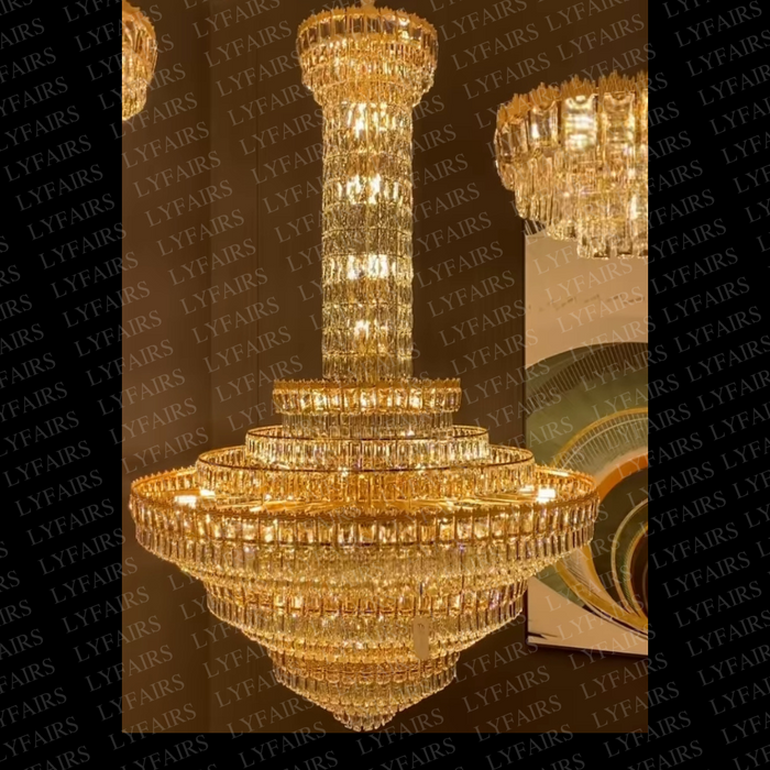 Luxury Multi-tiered Conical Funnel Crystal Chandelier for High Ceiling Living Room/Foyer/Lobby