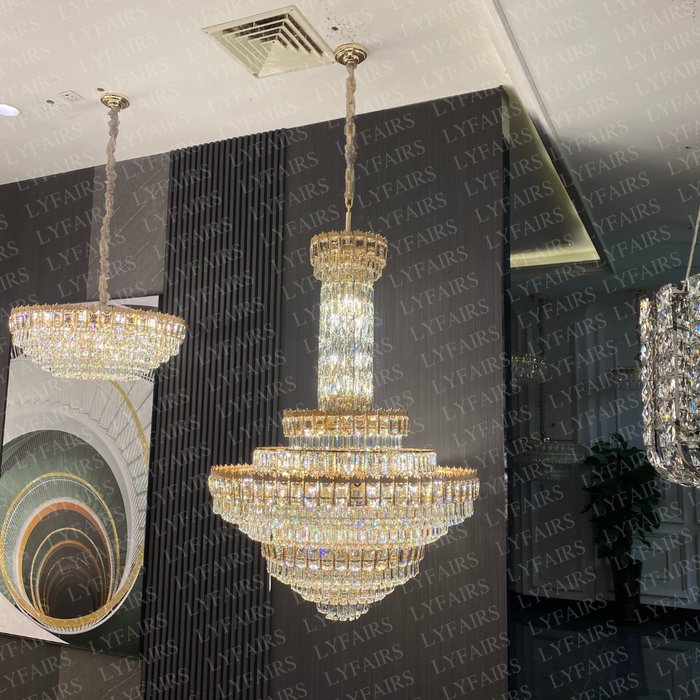 Luxury Multi-tiered Conical Funnel Crystal Chandelier for High Ceiling Living Room/Foyer/Lobby