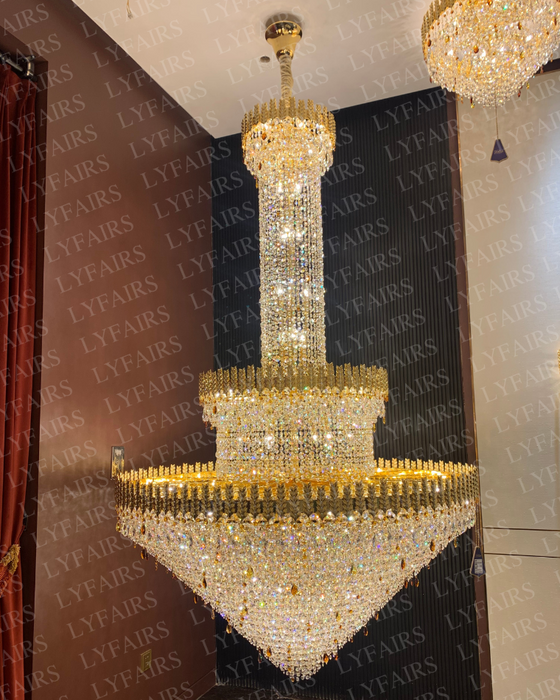 Luxury Golden Wheat Concial Funnel Crystal Chandelier for Living Room/Staircase/Foyer