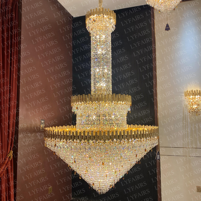 Luxury Golden Wheat Concial Funnel Crystal Chandelier for Living Room/Staircase/Foyer