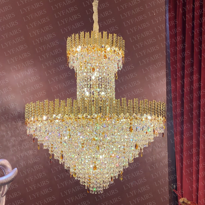 Luxury Golden Wheat Concial Funnel Crystal Chandelier for Living Room/Staircase/Foyer