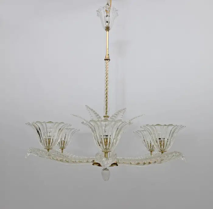 Vintage Italian 6-Arm Glass Chandelier for Low-ceiling Bedroom/Dining Room