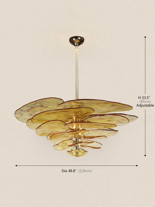 Modern Lilypad Amber Glass Chandelier for Low-ceiling