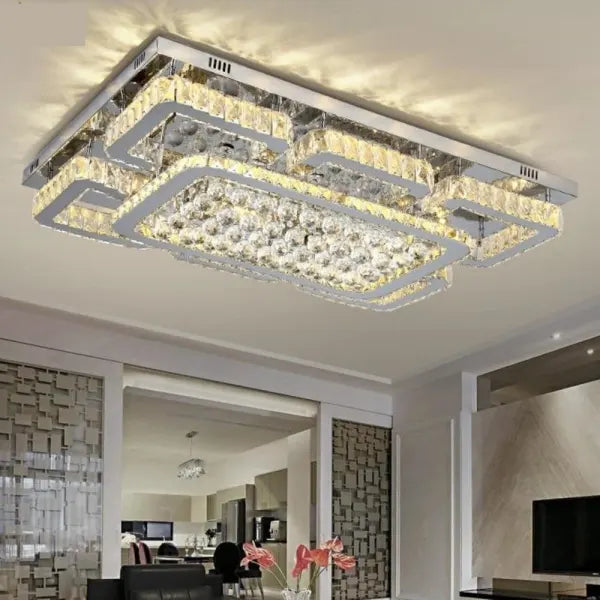 Luxury Rectangular Dimmable Crystal Flush Mount Chandelier — Lyfairs