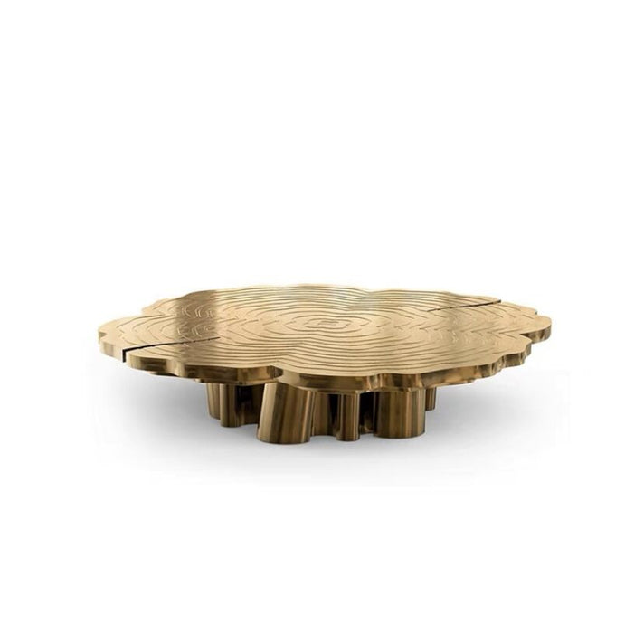 Tavolino da caffè artistico di lusso con moncone metallico in oro