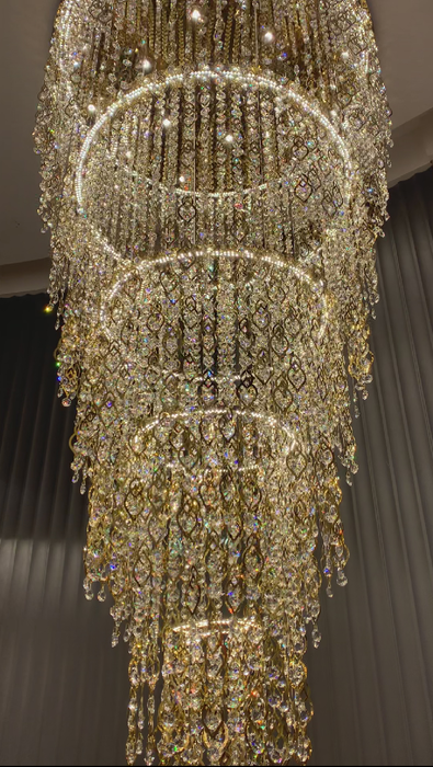 Modern Round 5-Layer Crystal Tassel Chandelier for Villa/Staircase/Foyer/Living Room