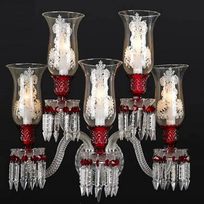 Luxury 5-Candle Light Red Crystal Wall Light