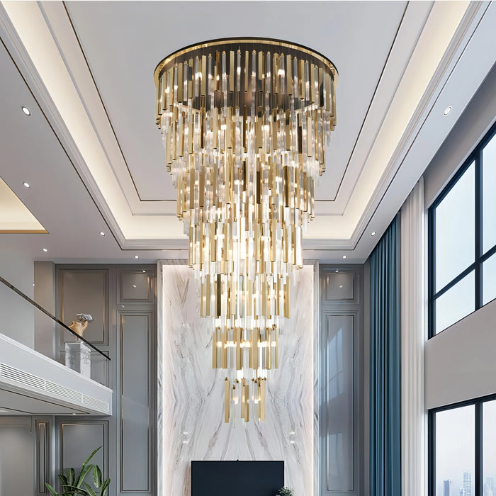 Modern Luxury 7-Tiered Floating Glass Chandelier Flush Mount for High-ceiling/Staircase/Duplex