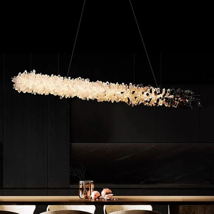 Modern Linear Natural Crystal Stick Chandelier