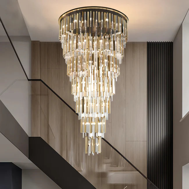 Modern Luxury 7-Tiered Floating Glass Chandelier Flush Mount for High-ceiling/Staircase/Duplex