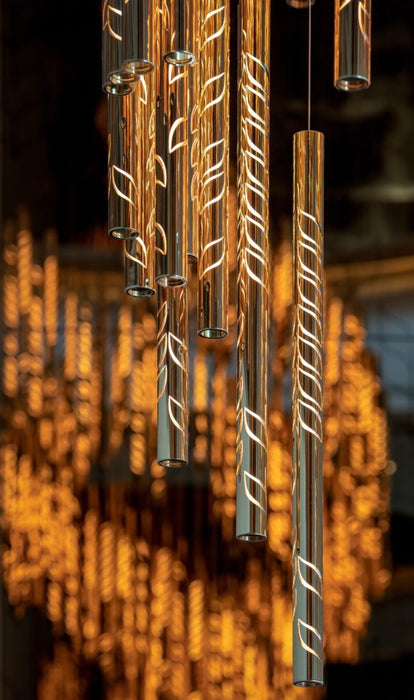 Modern Art Design Floating Leaves-inspired Glass Tube Chandelier for High-ceiling