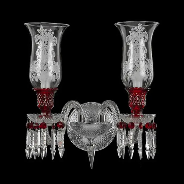 Luxury 2-Arm Candle Light Red Crystal Wall Light