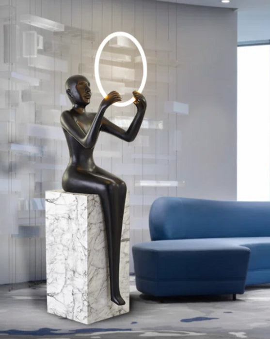 Black/Blue Sitting Statue Floor Lamp