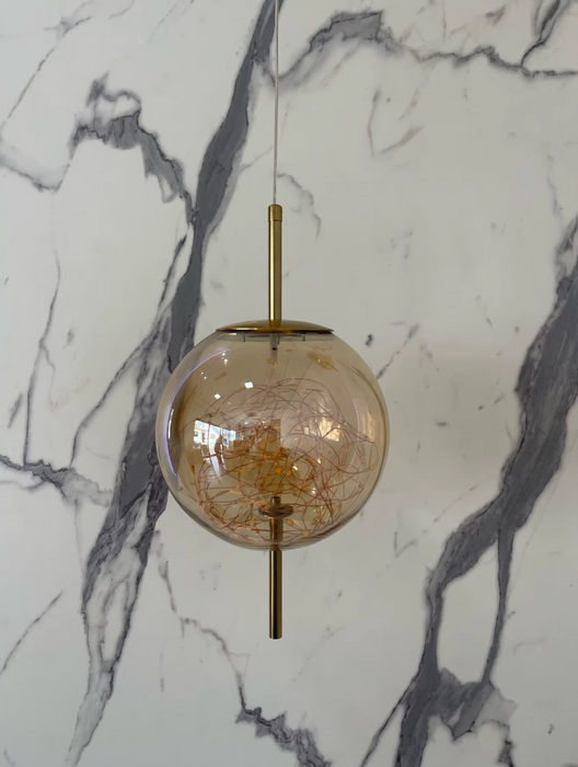 Modern Scandinavian Drum/Cylinder/Oval/Globe-Shaped Amber/Smoky Gray Glass Pendant