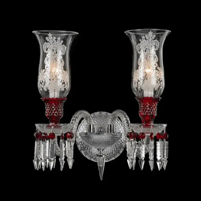 Luxury 2-Arm Candle Light Red Crystal Wall Light