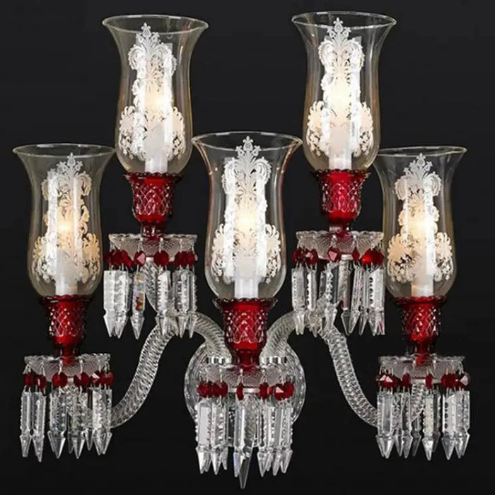 Luxury 5-Candle Light Red Crystal Wall Light