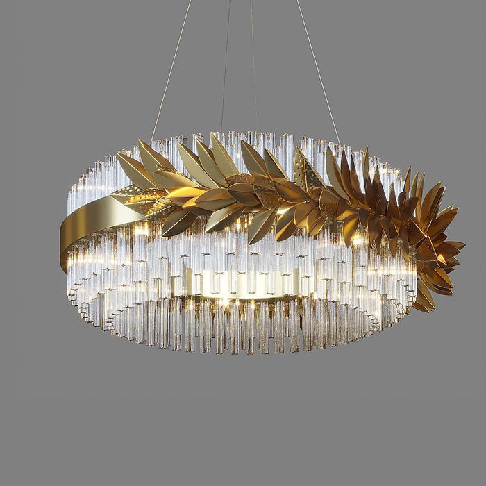 Modern Round/Rectangular Gold Leaves Crystal Chandelier for Living Room/Dining Room