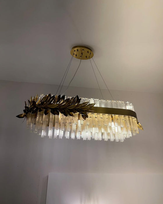 Modern Round/Rectangular Gold Leaves Crystal Chandelier for Living Room/Dining Room